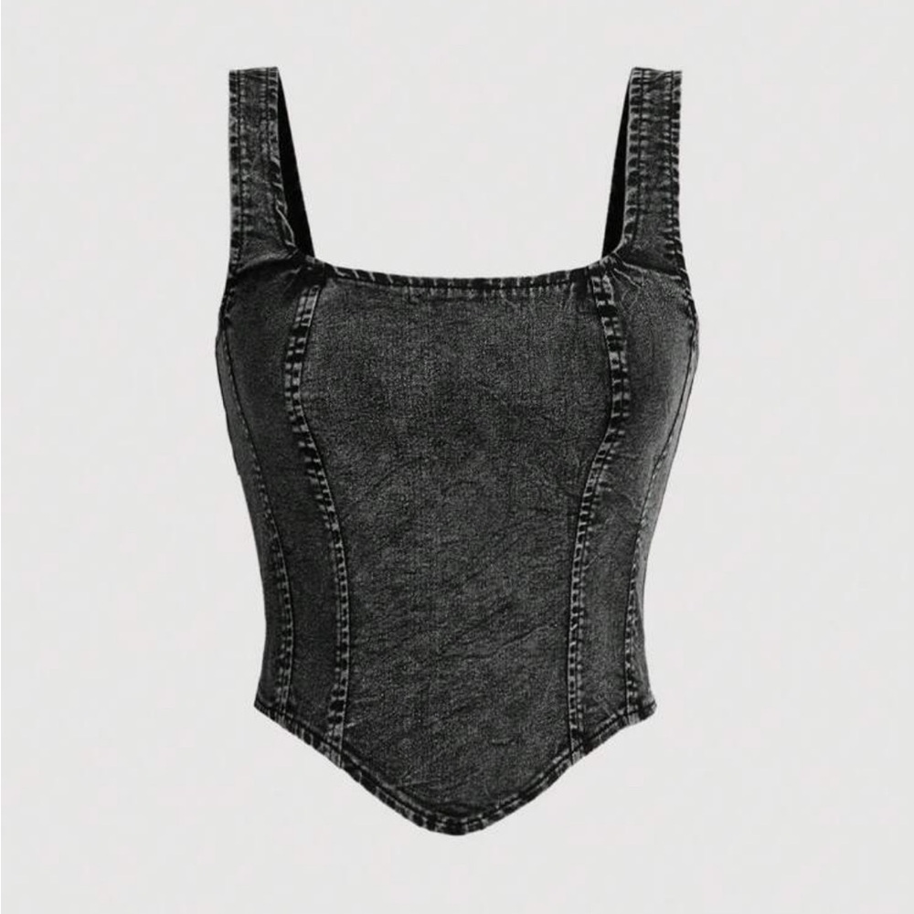 NWOT Acid Washed Denim Corset with Full Back Zipper